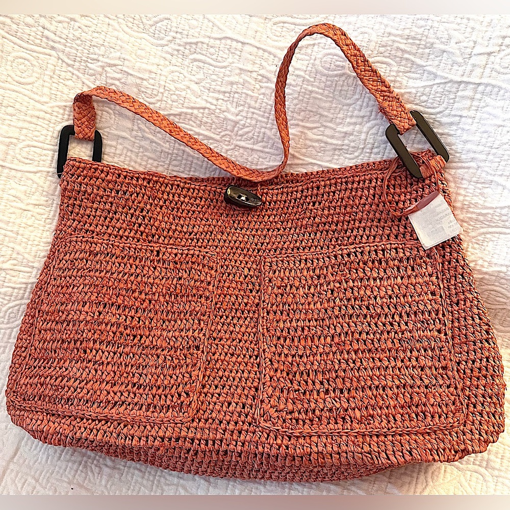Annabel Ingall Handmade Raffia Bag in Salmon, brand new w tags, 138. Retail